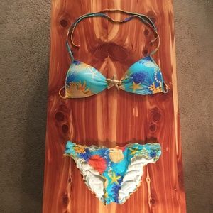 Luli Fama Sea Life Gold Starfish Bikini sz Small